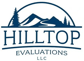 Hilltop Evaluations LLC logo with mountains.