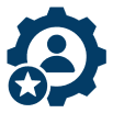 User icon with gear and star symbol.