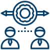 Two people with gear and arrows icon.