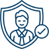 Person inside shield with check mark icon.