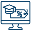 Computer screen with graduation cap and tag.